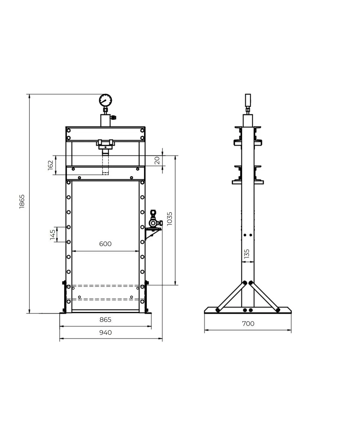 Pressa idraulica Fervi P001/75 manuale e pneumatica portata 75t [P001/75]