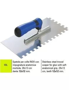 Spatola per colla in acciaio inox 28x13 cm dente 12x12 mm Sigma 49l