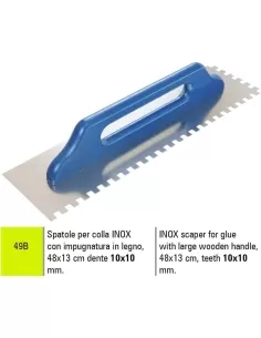 Spatola per colla in acciaio inox con impugnatura in legno 48x13 cm dente 10x10 mm Sigma 49b
