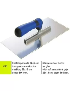 Spatola per colla in acciaio inox 28x13 cm dente 4x4 mm Sigma 49e