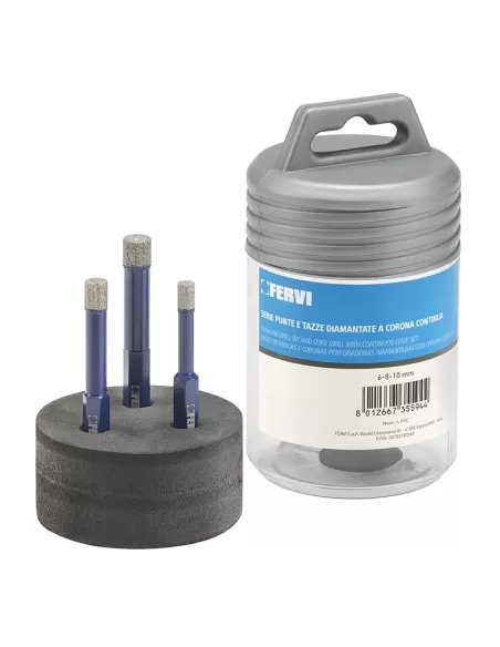 Serie 3 pz punte diamantate per trapano per gres 6-8-10 mm Fervi p033/03s Serie 3 pz punte diamantate per trapano per gres 6-8-10 mm Fervi p033/03s