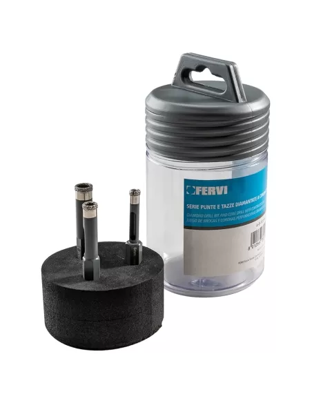 Serie 3 pz frese diamantate per trapano per gres 6-10 mm Fervi p031/03s Serie 3 pz frese diamantate per trapano per gres 6-10 mm Fervi p031/03s