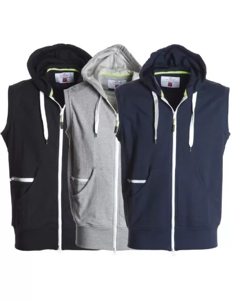 1 - Felpa senza maniche uomo con cappuccio zip lunga cotone Payper boxer+