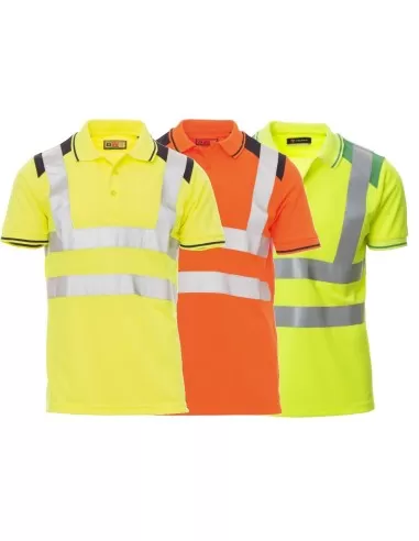Polo manica corta alta visibilita' lavoro catarifrangente bande 3m Payper guard+