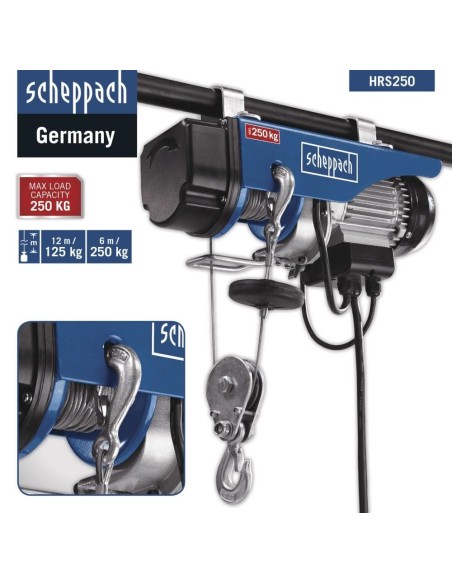 Paranco elettrico da 250kg Scheppach hrs250 con 6mt di alzata