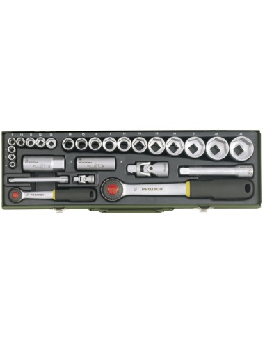 1 - Serie di chiavi a bussola da 1/4" e 1/2" con cricchetto 27 pz PROXXON 23020
