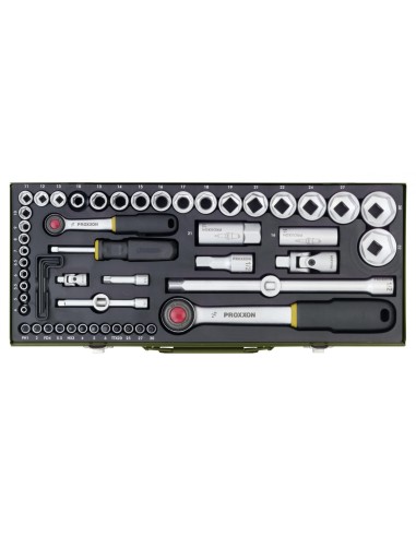 1 - Serie di chiavi a bussola 1/4" e 1/2" con cricchetto e accessori 56 pz PROXXON 23040