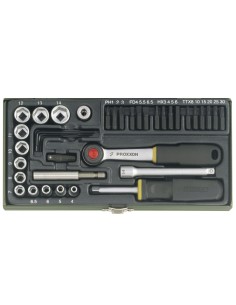 1 - Serie di chiavi a bussola 1/4" per avvitare con portainserti 39 pz PROXXON 23070