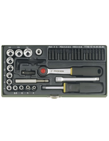 1 - Serie di chiavi a bussola 1/4" per avvitare con portainserti 39 pz PROXXON 23070