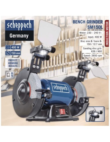 Smerigliatrice da banco 6" ø150 doppia mola Scheppach sm150l luce led 400w