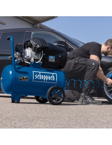 Compressore aria 50 lt lubrificato portatile bicilindrico a v Scheppach hc53dc