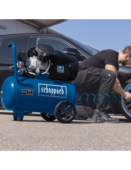 Compressore aria 50 lt lubrificato portatile bicilindrico a v Scheppach hc53dc