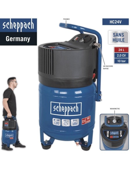4 - Compressore Scheppach hc24v aria verticale 24 lt litri 1,5 hp salvaspazio