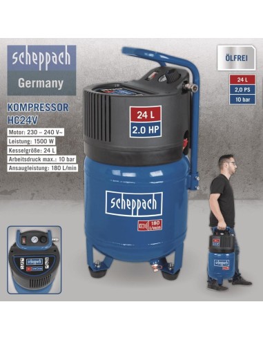 5 - Compressore Scheppach hc24v aria verticale 24 lt litri 1,5 hp salvaspazio