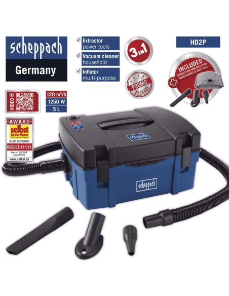 2 - Aspiratore per trucioli e polvere 1250w Scheppach hd2p