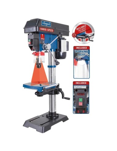 1 - Trapano a colonna da banco velocita' regolabile +laser 550 w Scheppach dp18vario