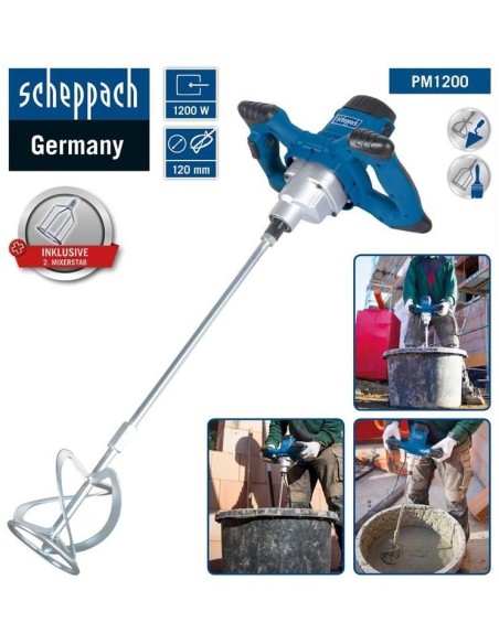 6 - Trapano miscelatore con frusta colla e malta 1200w Scheppach pm1200