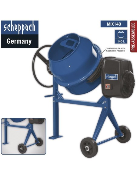 Betoniera elettrica 140lt 550w Scheppach mix140 per malta calcestruzzo e cemento
