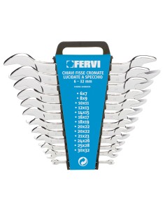 Set kit 12 pz chiavi fisse cromate lucidate a specchio 6-32 mm Fervi 0201