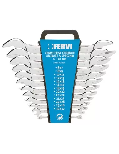 1 - Set kit 12 pz chiavi fisse cromate lucidate a specchio 6-32 mm Fervi 0201