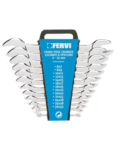 1 - Set kit 12 pz chiavi fisse cromate lucidate a specchio 6-32 mm Fervi 0201