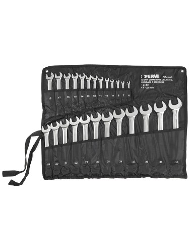 Set kit 25 pz chiavi combinate metri fisse stella cromate e lucidate Fervi 0208