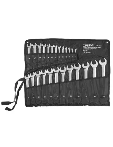 1 - Set kit 25 pz chiavi combinate metri fisse stella cromate e lucidate Fervi 0208