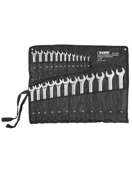 Set kit 25 pz chiavi combinate metri fisse stella cromate e lucidate Fervi 0208