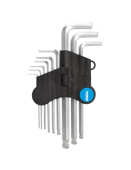 Set 9 pz chiavi esagonali lunghe punta sferica metriche a elle l Fervi 0215