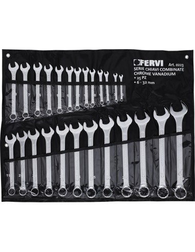Set kit 25 pz chiavi combinate metriche fisse e stella 6 - 32 mm Fervi 0223