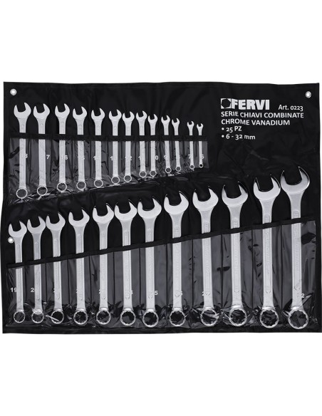 Set kit 25 pz chiavi combinate metriche fisse e stella 6 - 32 mm Fervi 0223