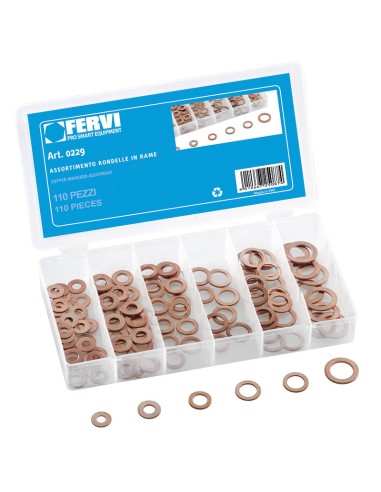 Serie set kit assortimento 110 rondelle in rame Fervi 0229