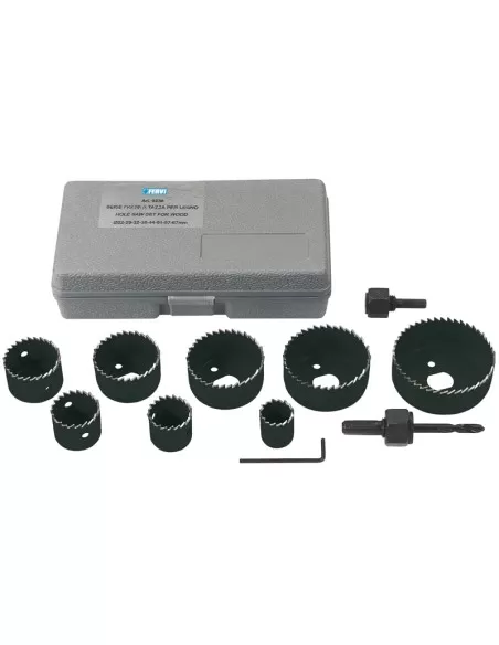 1 - Kit frese a tazza per legno in valigetta 10 pz per trapano Fervi 0238