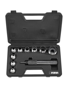 Serie 9 pz fustelle 5-32 mm punzoni a martello con manico cuoio pelle Fervi 0081