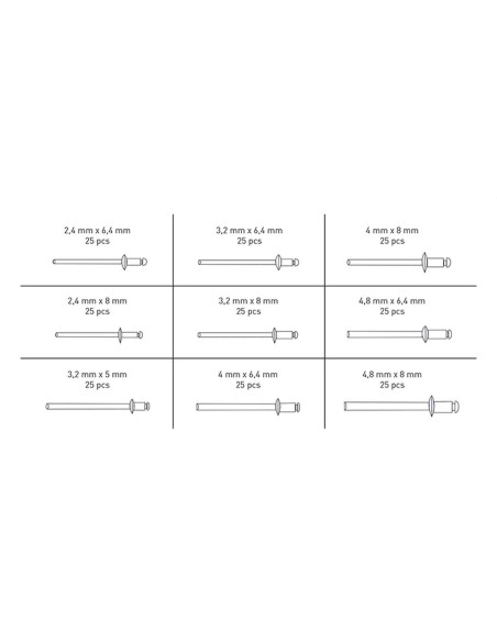 Serie set kit assortimento 225 rivetti a strappo in alluminio Fervi 0295