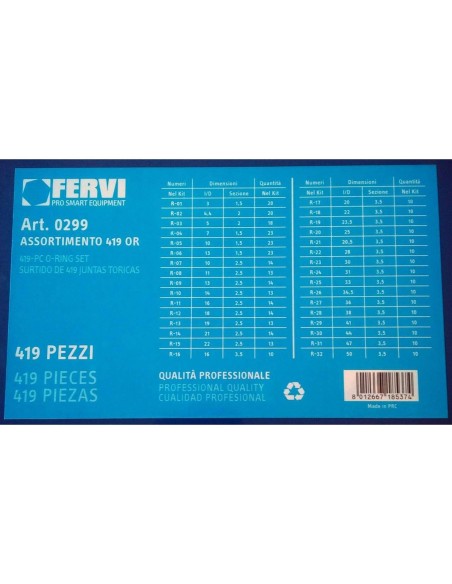 Set kit assortimento or o-ring metrici guarnizioni anelli gomma Fervi 0299