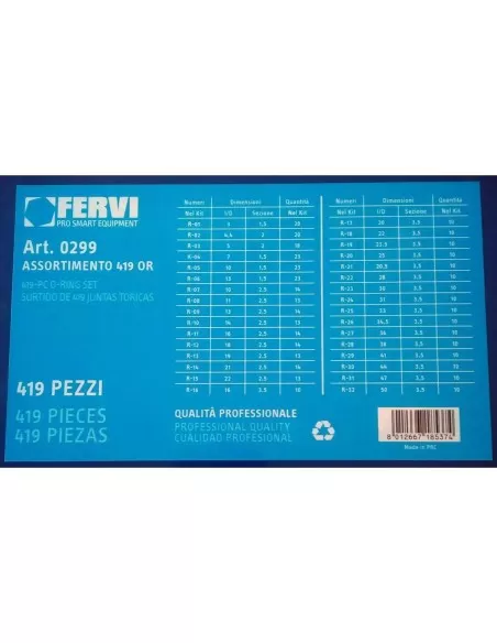 2 - Set kit assortimento or o-ring metrici guarnizioni anelli gomma Fervi 0299