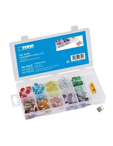 1 - Assortimento di 140 mini fusibili per auto Fervi 0318
