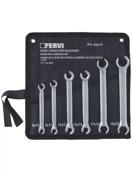 Set 6 pz chiavi esagonali aperte per raccordi tubi freni 8 - 22 mm Fervi 0541s