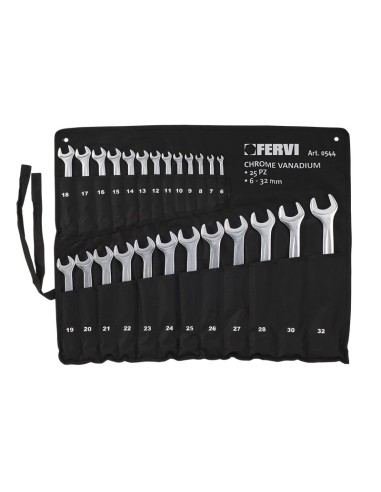 Set kit 25 pz chiavi combinate satinate metriche 6-32 mm Fervi 0544