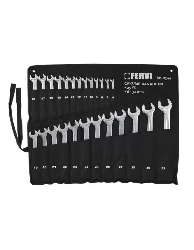 1 - Set kit 25 pz chiavi combinate satinate metriche 6-32 mm Fervi 0544