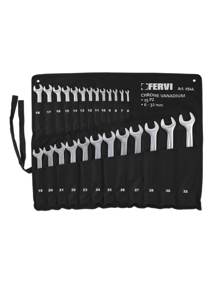 Set kit 25 pz chiavi combinate satinate metriche 6-32 mm Fervi 0544