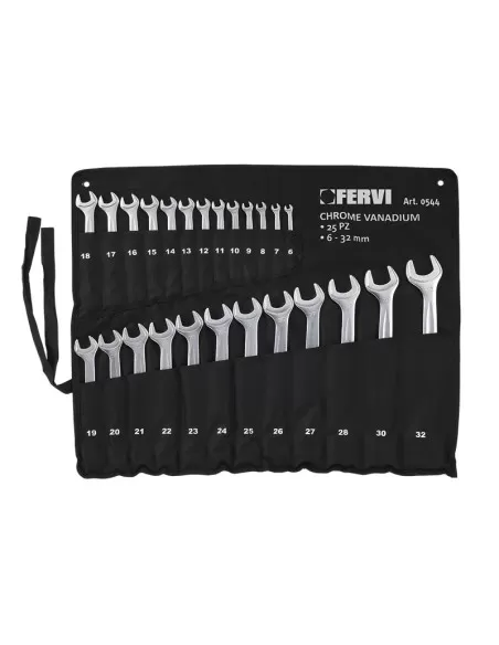 1 - Set kit 25 pz chiavi combinate satinate metriche 6-32 mm Fervi 0544