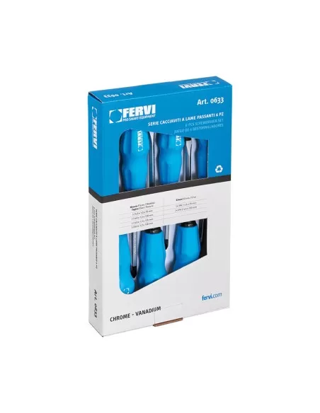 1 - Serie 6 giraviti giravite cacciaviti a lame passanti a taglio e croce Fervi 0633