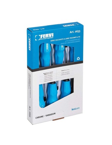 Serie 6 giraviti giravite cacciaviti a lame passanti a taglio e croce Fervi 0633