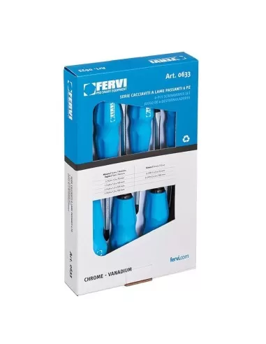 2 - Serie 6 giraviti giravite cacciaviti a lame passanti a taglio e croce Fervi 0633