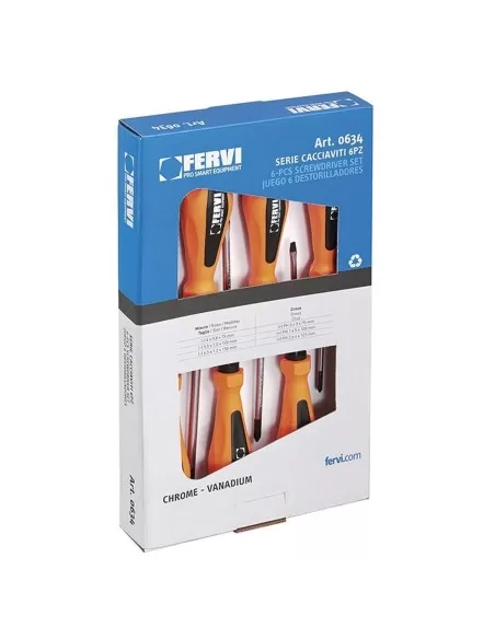 2 - Set 6 giraviti cacciaviti a taglio e croce Fervi 0634