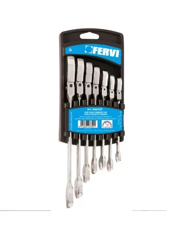 1 - Serie 7 pz chiavi combinate con testa a cricchetto 8 - 19 mm Fervi 0690/07p