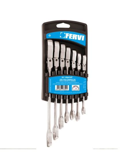 Serie 7 pz chiavi combinate con testa a cricchetto 8 - 19 mm Fervi 0690/07p