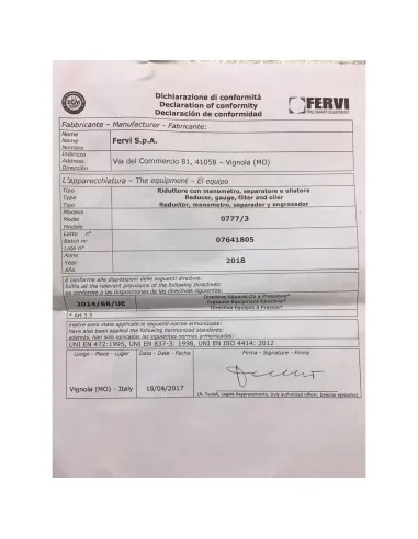 3 - Riduttore pressione filtro lubrificatore manometro compressore Fervi 0777/3
